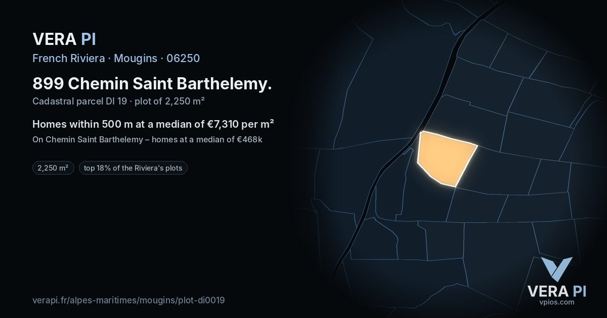 899 Chemin Saint Barthelemy, Mougins at night – the plot lit, the parcels around coloured by the prices near them