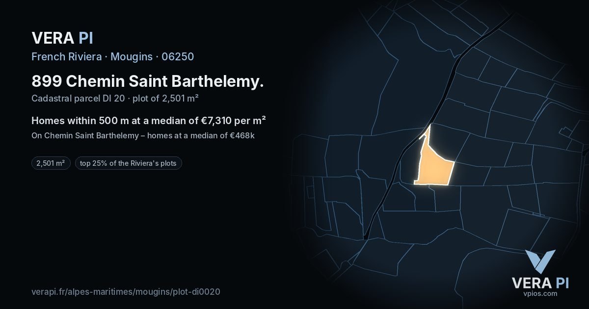 899 Chemin Saint Barthelemy, Mougins at night – the plot lit, the parcels around coloured by the prices near them