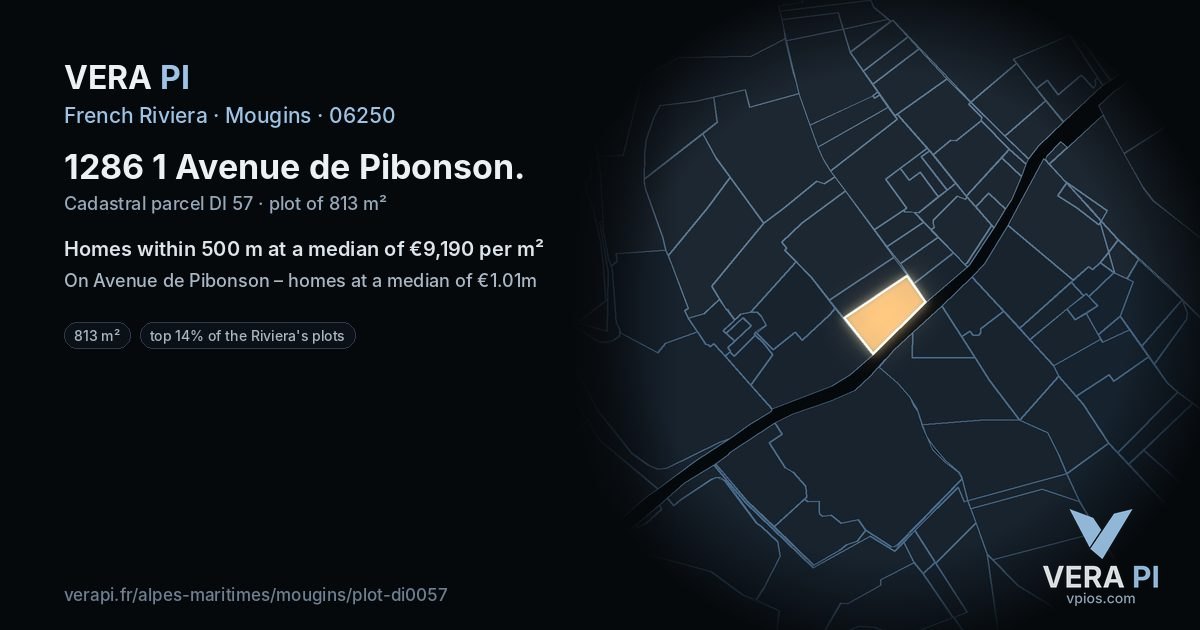 1286 1 Avenue de Pibonson, Mougins at night – the plot lit, the parcels around coloured by the prices near them