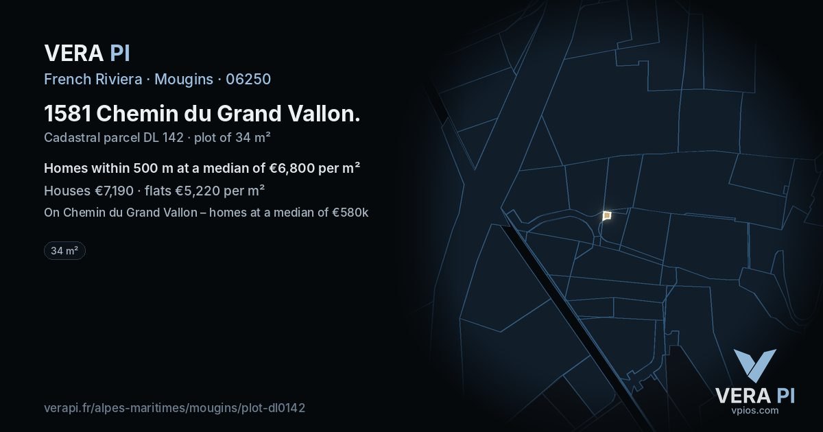 1581 Chemin du Grand Vallon, Mougins at night – the plot lit, the parcels around coloured by the prices near them