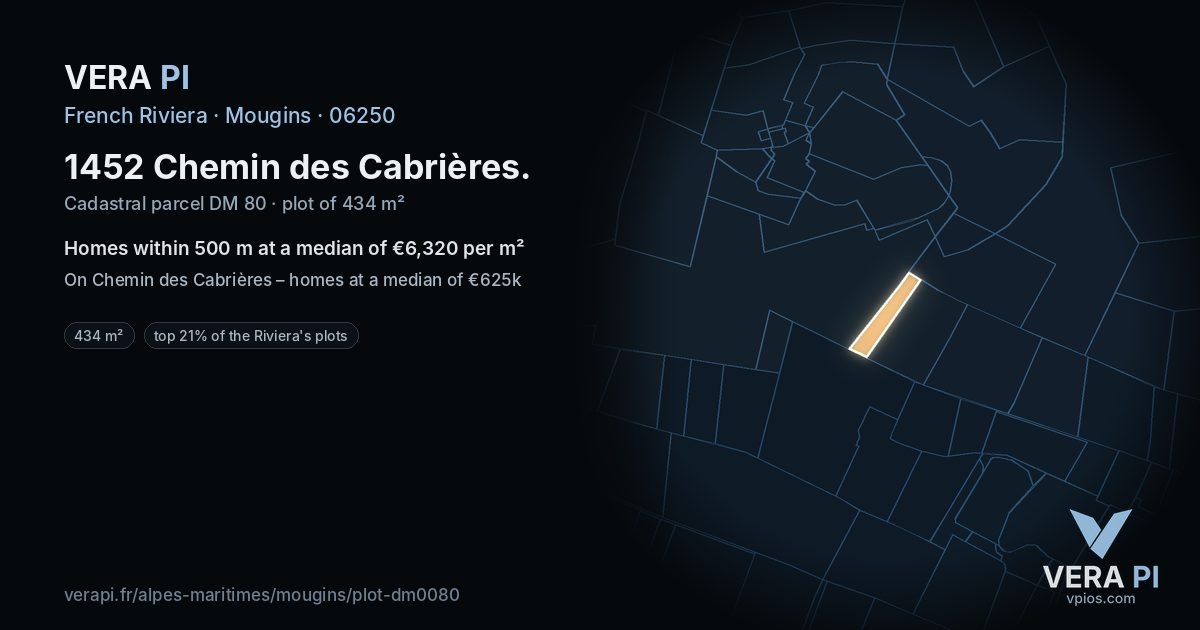 1452 Chemin des Cabrières, Mougins at night – the plot lit, the parcels around coloured by the prices near them