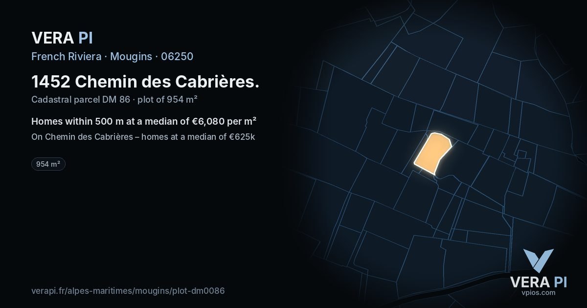 1452 Chemin des Cabrières, Mougins at night – the plot lit, the parcels around coloured by the prices near them