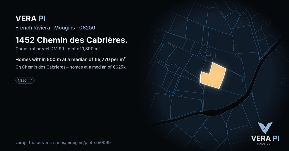 1452 Chemin des Cabrières, Mougins at night – the plot lit, the parcels around coloured by the prices near them