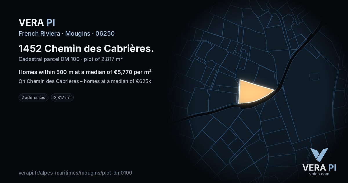 1452 Chemin des Cabrières, Mougins at night – the plot lit, the parcels around coloured by the prices near them