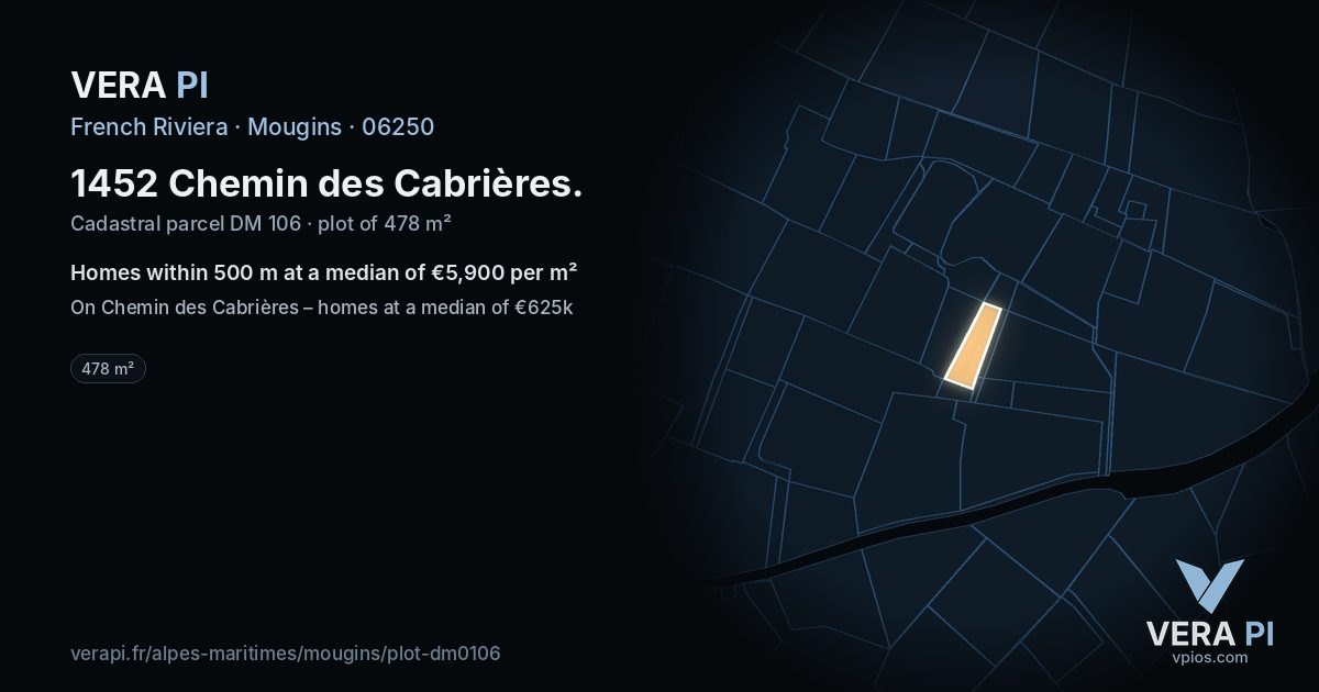 1452 Chemin des Cabrières, Mougins at night – the plot lit, the parcels around coloured by the prices near them