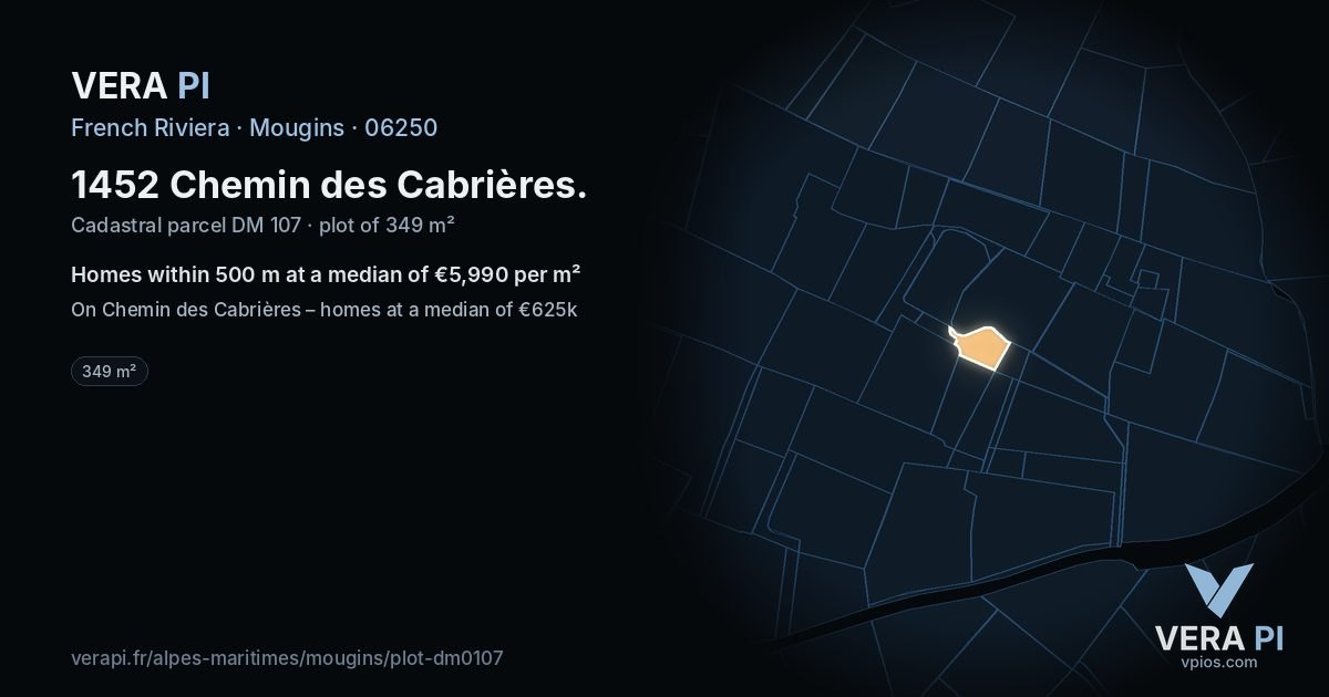 1452 Chemin des Cabrières, Mougins at night – the plot lit, the parcels around coloured by the prices near them