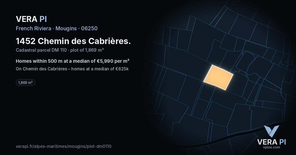1452 Chemin des Cabrières, Mougins at night – the plot lit, the parcels around coloured by the prices near them