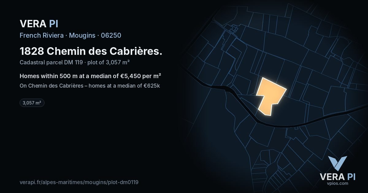 1828 Chemin des Cabrières, Mougins at night – the plot lit, the parcels around coloured by the prices near them