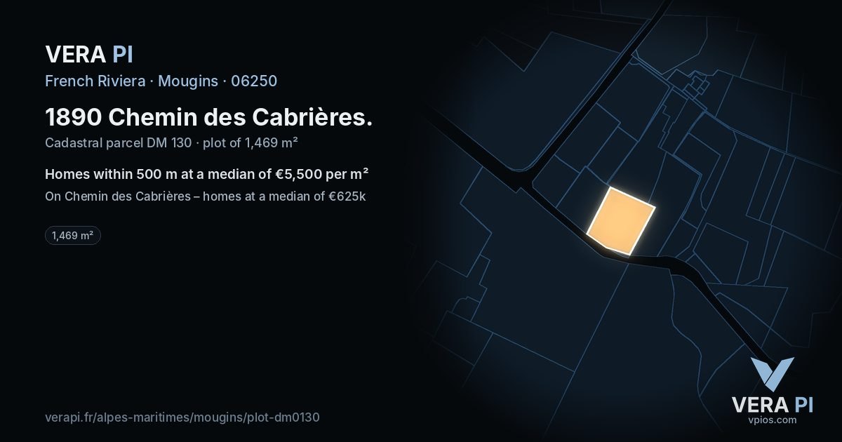 1890 Chemin des Cabrières, Mougins at night – the plot lit, the parcels around coloured by the prices near them