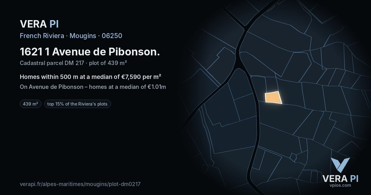 1621 1 Avenue de Pibonson, Mougins at night – the plot lit, the parcels around coloured by the prices near them
