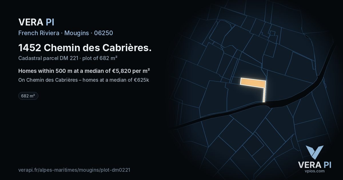 1452 Chemin des Cabrières, Mougins at night – the plot lit, the parcels around coloured by the prices near them
