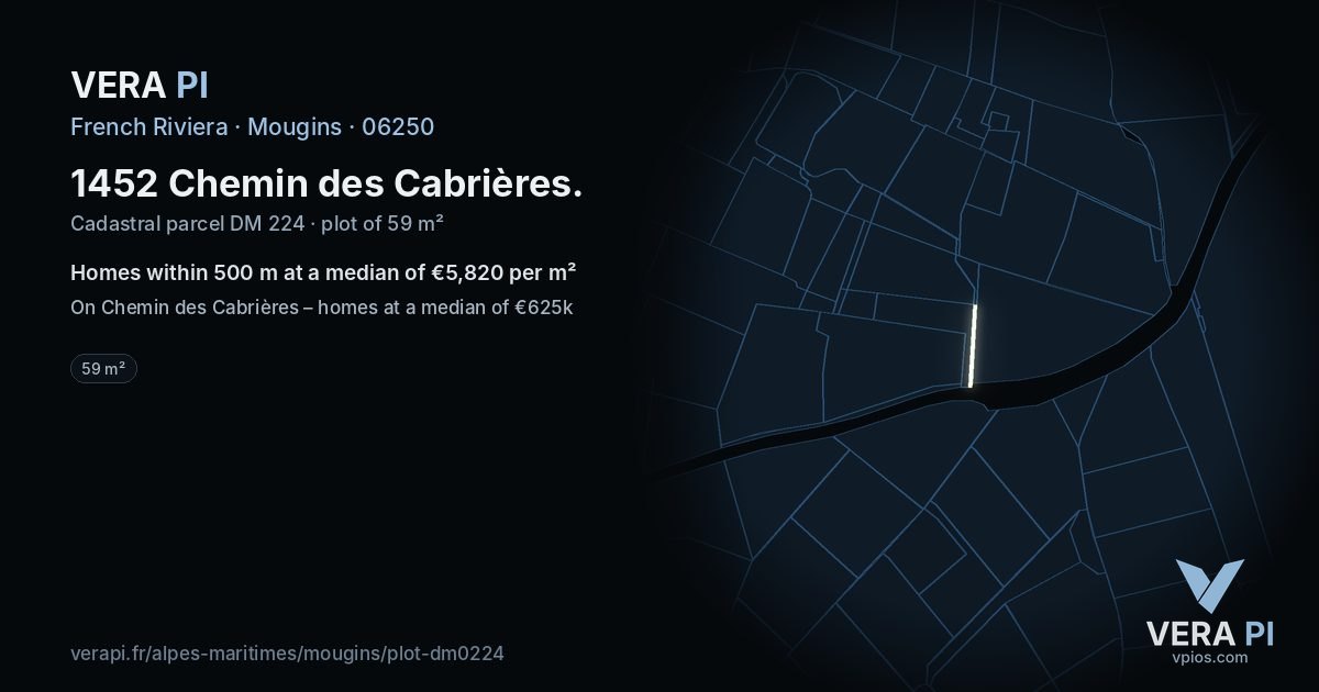 1452 Chemin des Cabrières, Mougins at night – the plot lit, the parcels around coloured by the prices near them