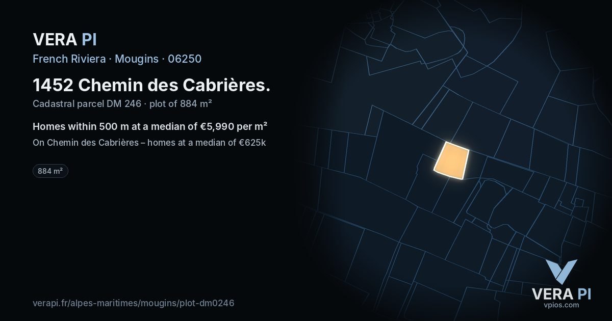 1452 Chemin des Cabrières, Mougins at night – the plot lit, the parcels around coloured by the prices near them