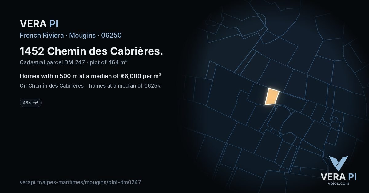1452 Chemin des Cabrières, Mougins at night – the plot lit, the parcels around coloured by the prices near them