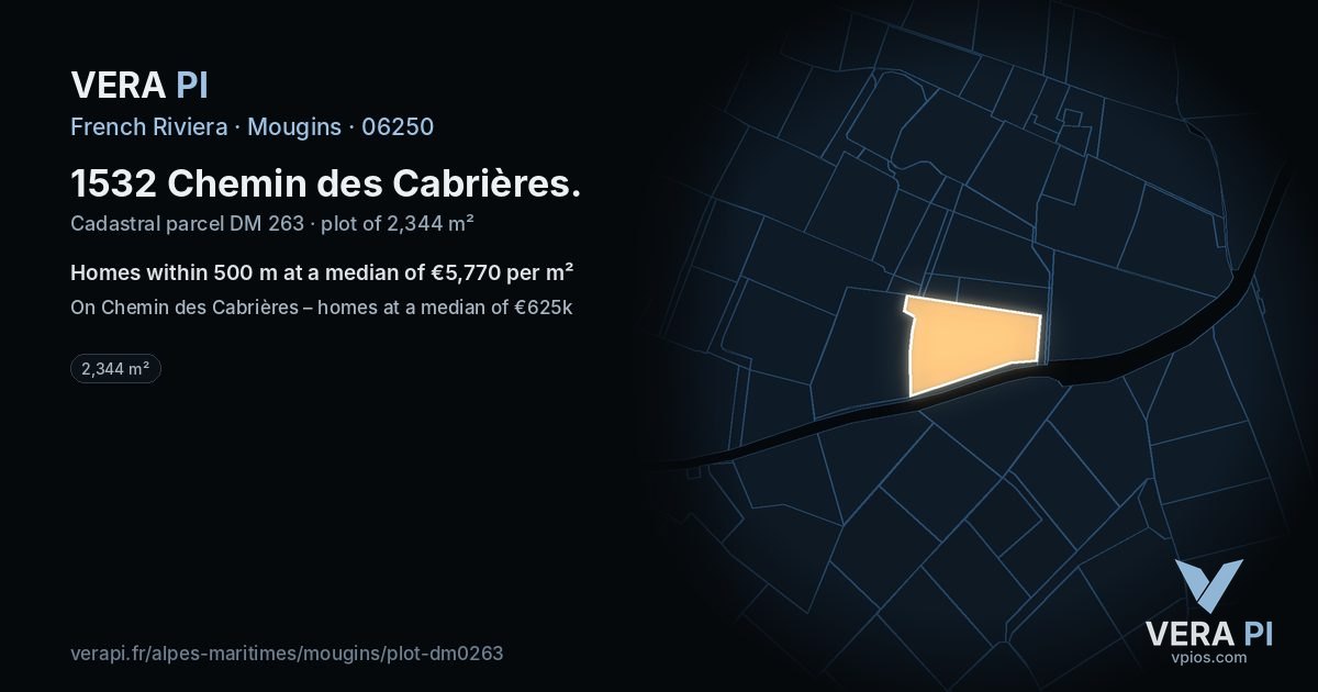 1532 Chemin des Cabrières, Mougins at night – the plot lit, the parcels around coloured by the prices near them
