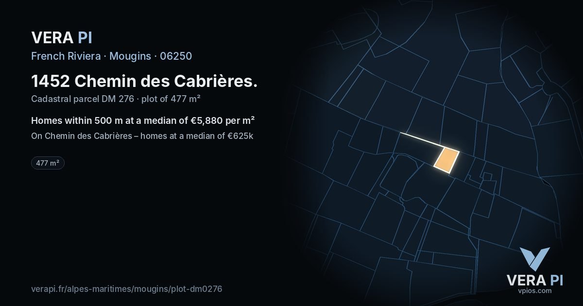 1452 Chemin des Cabrières, Mougins at night – the plot lit, the parcels around coloured by the prices near them