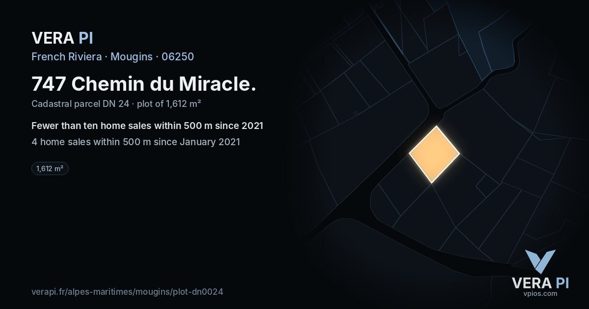 747 Chemin du Miracle, Mougins at night – the plot lit, the parcels around coloured by the prices near them