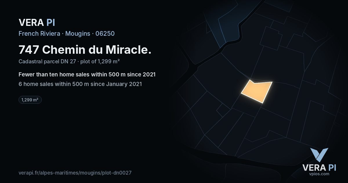 747 Chemin du Miracle, Mougins at night – the plot lit, the parcels around coloured by the prices near them