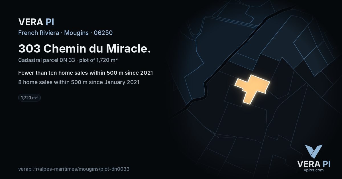 303 Chemin du Miracle, Mougins at night – the plot lit, the parcels around coloured by the prices near them
