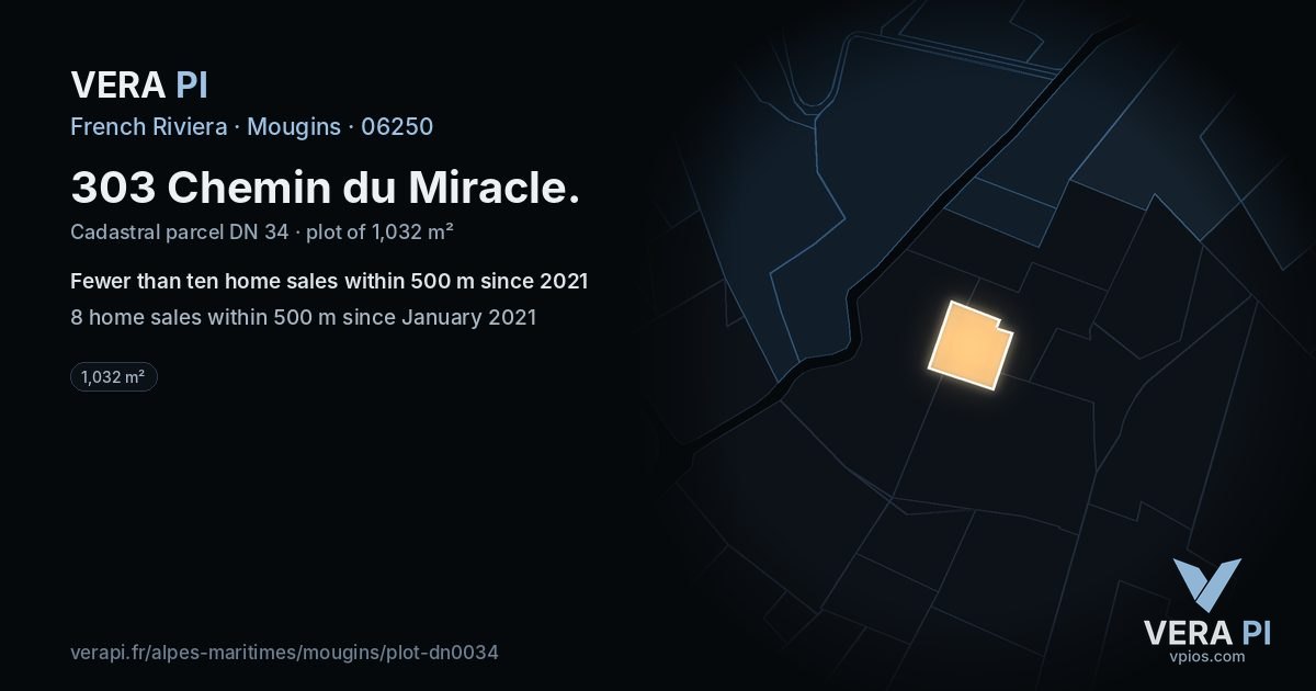 303 Chemin du Miracle, Mougins at night – the plot lit, the parcels around coloured by the prices near them