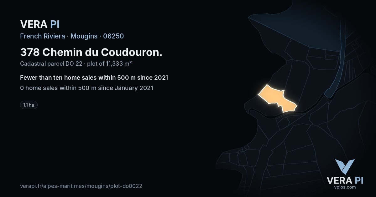 378 Chemin du Coudouron, Mougins at night – the plot lit, the parcels around coloured by the prices near them