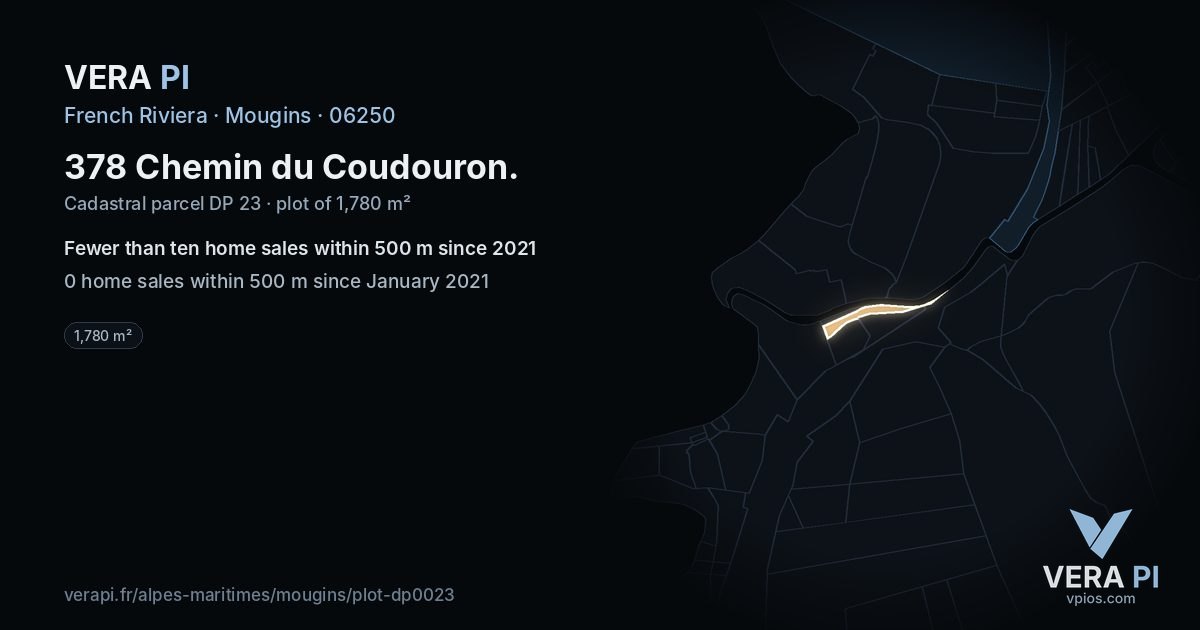 378 Chemin du Coudouron, Mougins at night – the plot lit, the parcels around coloured by the prices near them