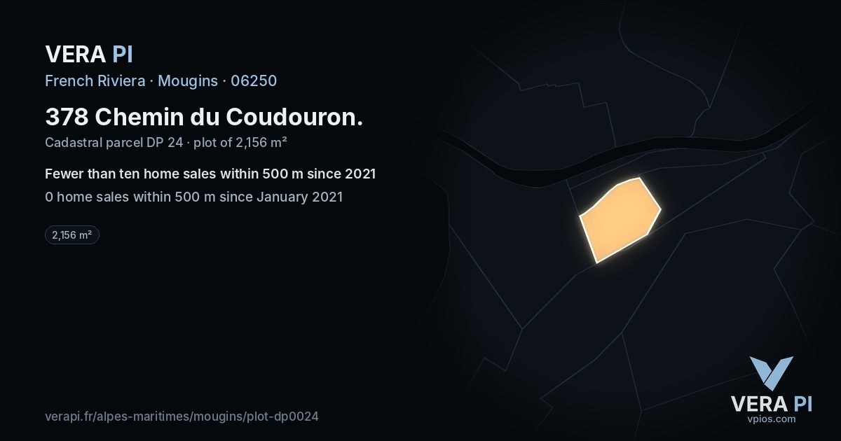 378 Chemin du Coudouron, Mougins at night – the plot lit, the parcels around coloured by the prices near them