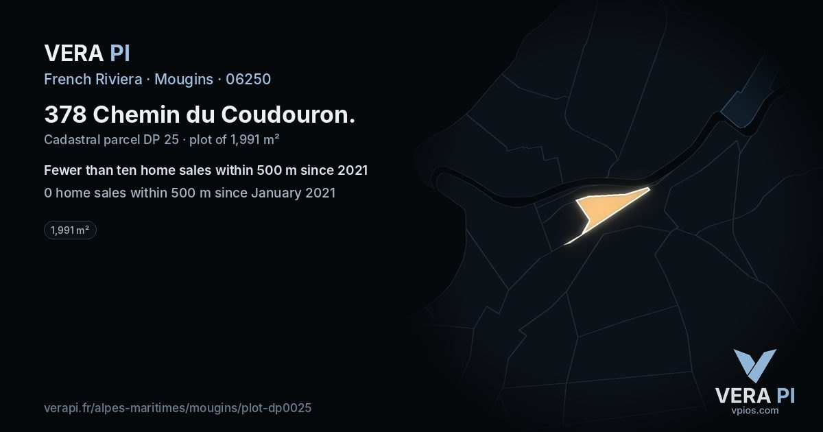 378 Chemin du Coudouron, Mougins at night – the plot lit, the parcels around coloured by the prices near them