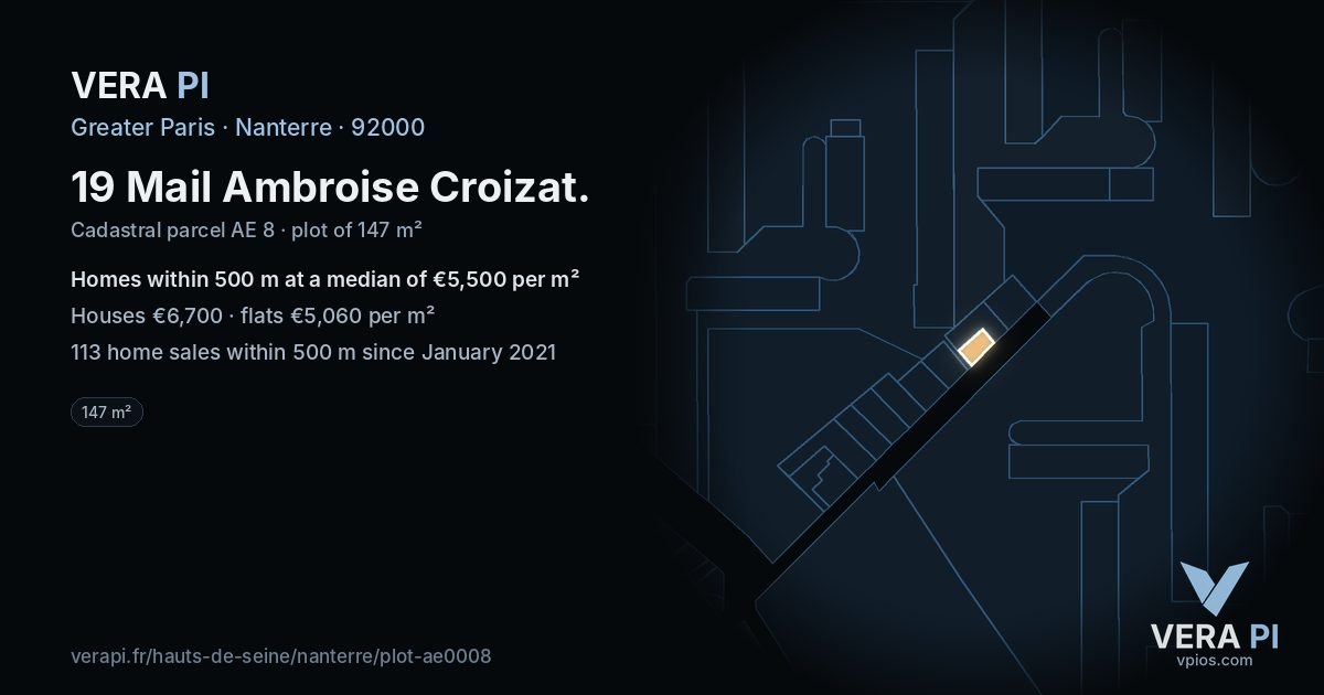 19 Mail Ambroise Croizat, Nanterre at night – the plot lit, the parcels around coloured by the prices near them