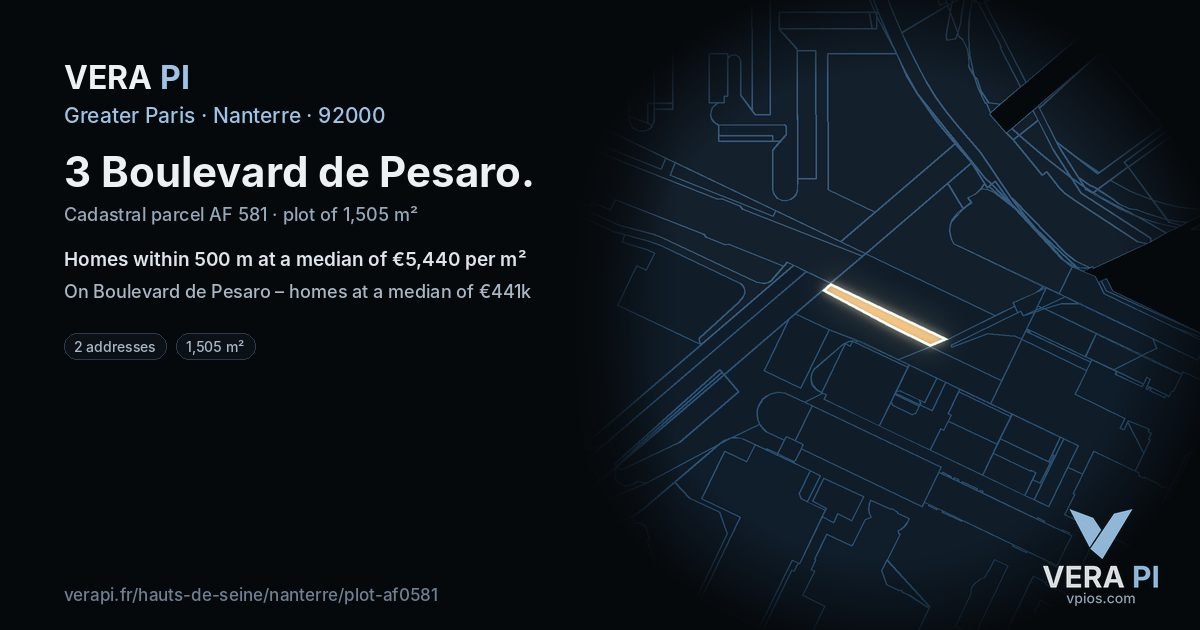 3 Boulevard de Pesaro, Nanterre at night – the plot lit, the parcels around coloured by the prices near them