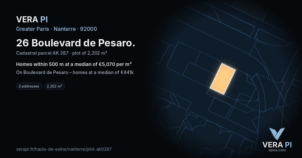 26 Boulevard de Pesaro, Nanterre at night – the plot lit, the parcels around coloured by the prices near them
