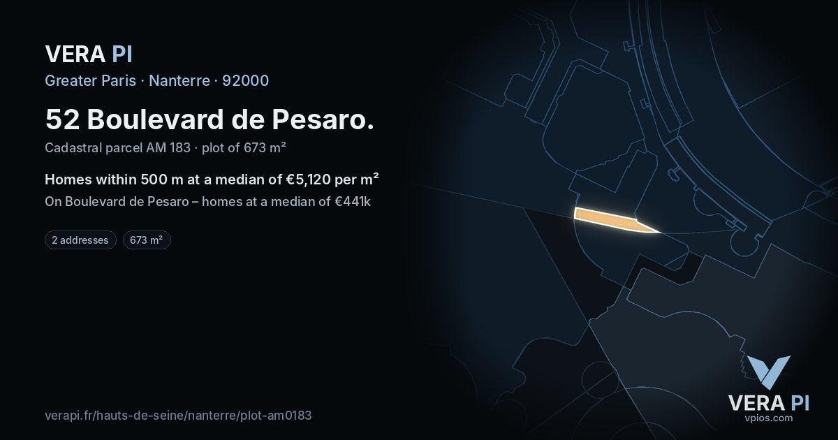 52 Boulevard de Pesaro, Nanterre at night – the plot lit, the parcels around coloured by the prices near them