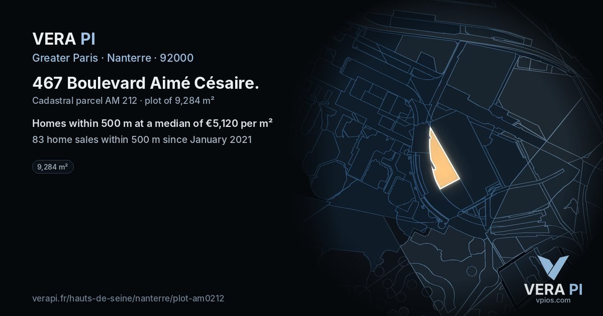467 Boulevard Aimé Césaire, Nanterre at night – the plot lit, the parcels around coloured by the prices near them