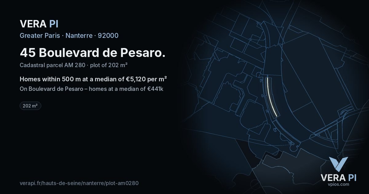 45 Boulevard de Pesaro, Nanterre at night – the plot lit, the parcels around coloured by the prices near them