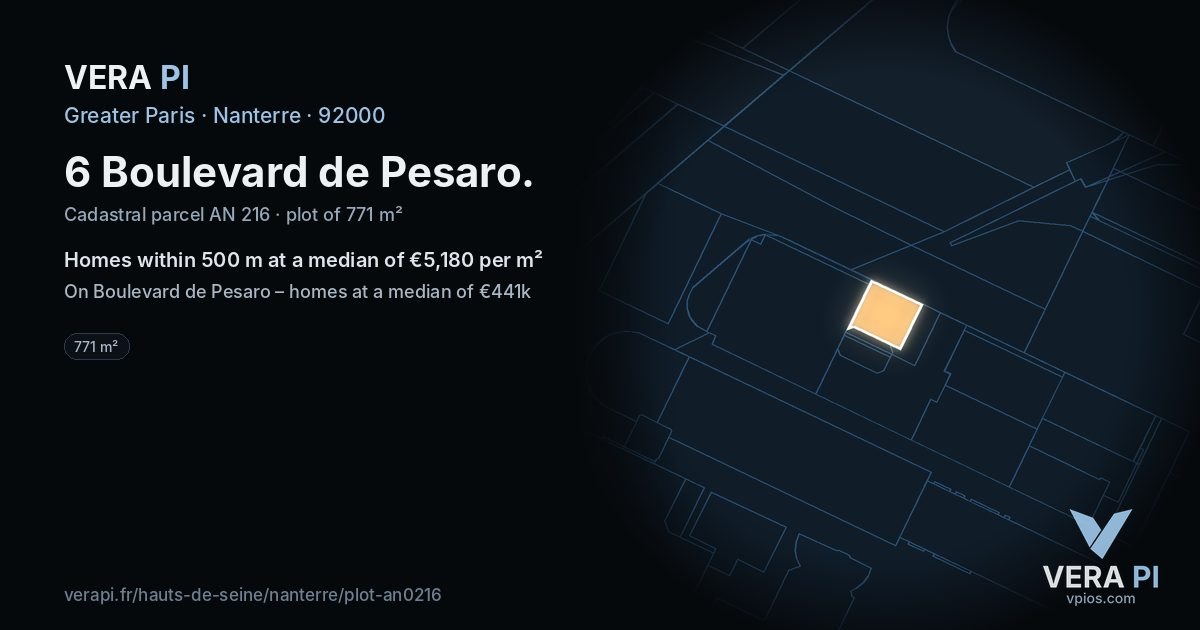 6 Boulevard de Pesaro, Nanterre at night – the plot lit, the parcels around coloured by the prices near them