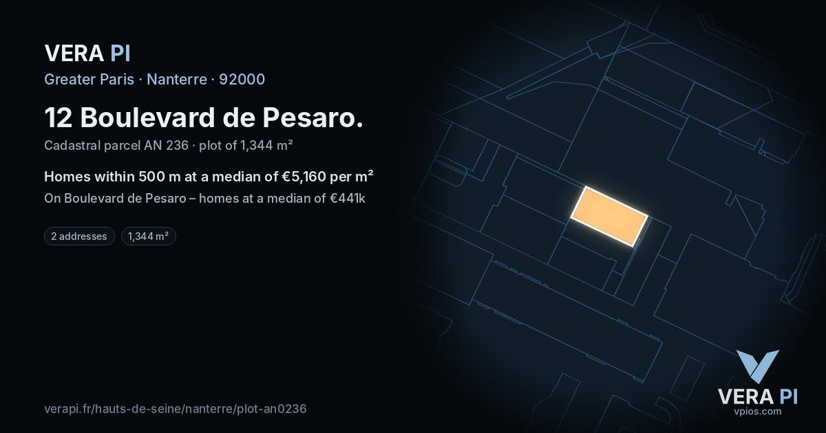 12 Boulevard de Pesaro, Nanterre at night – the plot lit, the parcels around coloured by the prices near them