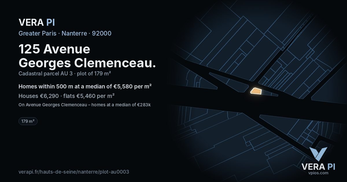 125 Avenue Georges Clemenceau, Nanterre at night – the plot lit, the parcels around coloured by the prices near them