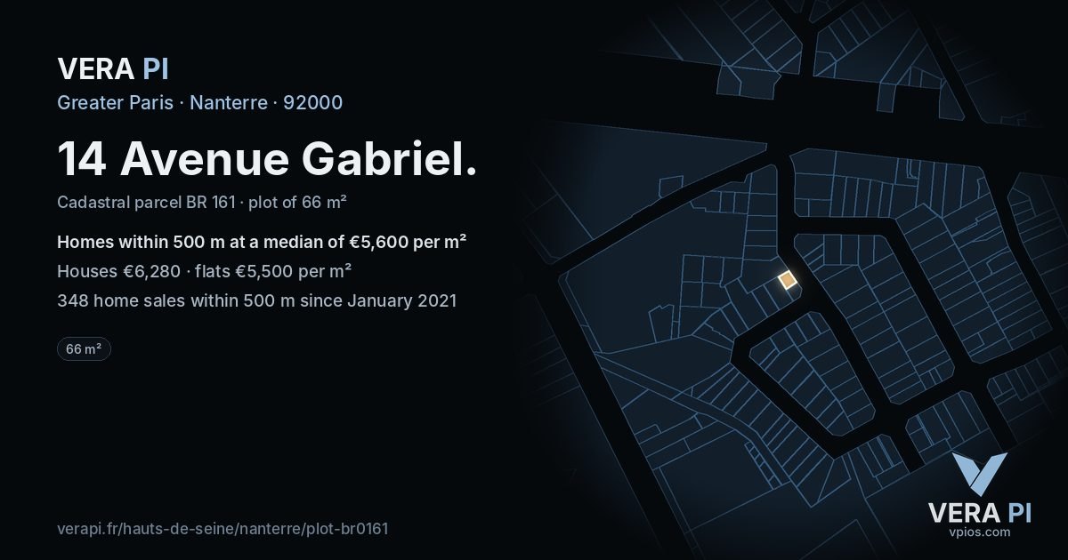 14 Avenue Gabriel, Nanterre at night – the plot lit, the parcels around coloured by the prices near them
