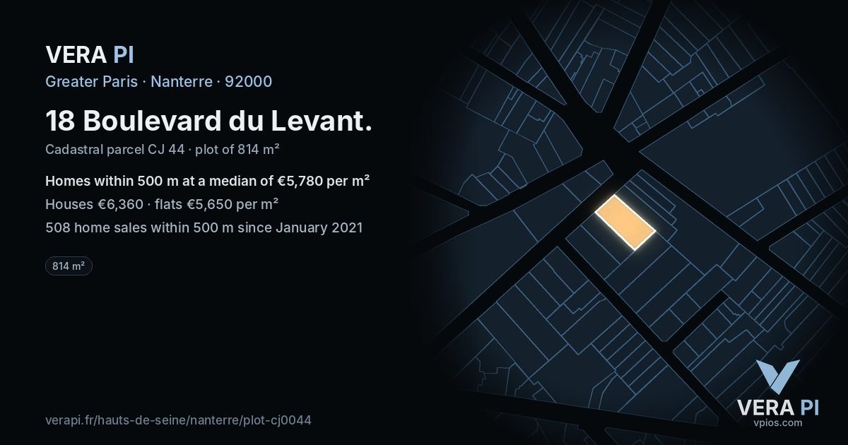 18 Boulevard du Levant, Nanterre at night – the plot lit, the parcels around coloured by the prices near them