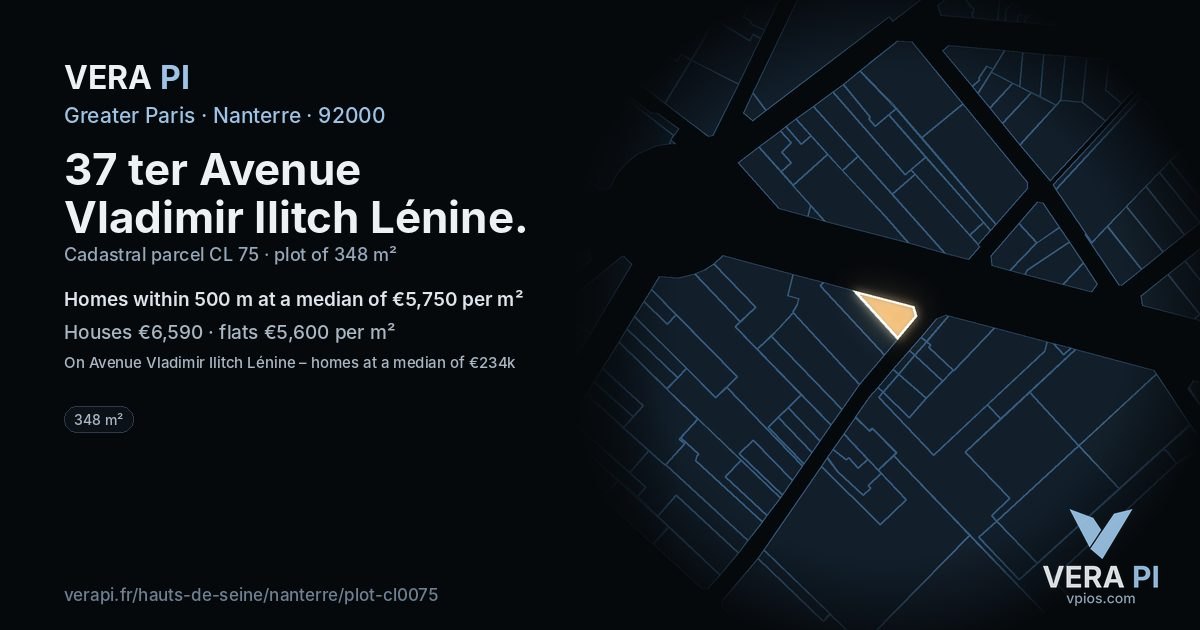 37 ter Avenue Vladimir Ilitch Lénine, Nanterre at night – the plot lit, the parcels around coloured by the prices near them
