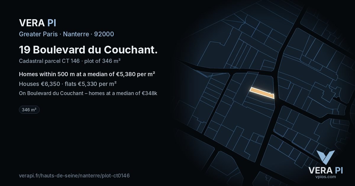 19 Boulevard du Couchant, Nanterre at night – the plot lit, the parcels around coloured by the prices near them