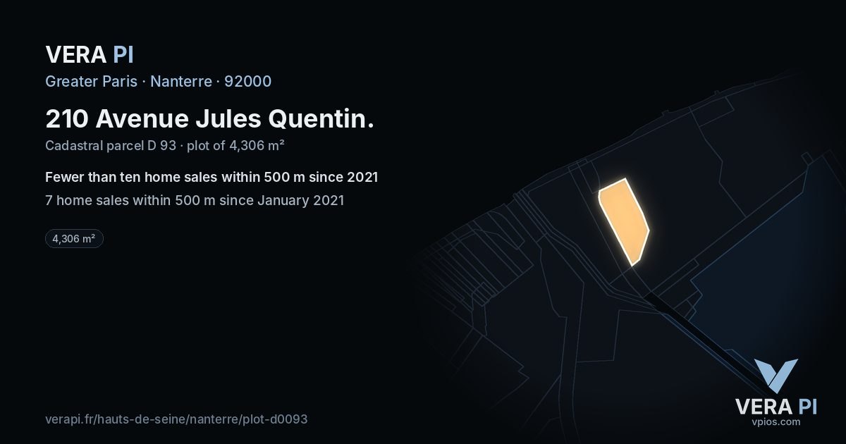 210 Avenue Jules Quentin, Nanterre at night – the plot lit, the parcels around coloured by the prices near them
