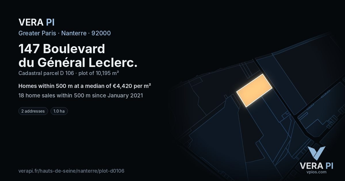 147 Boulevard du Général Leclerc, Nanterre at night – the plot lit, the parcels around coloured by the prices near them