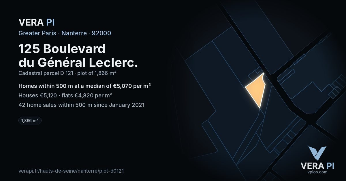125 Boulevard du Général Leclerc, Nanterre at night – the plot lit, the parcels around coloured by the prices near them