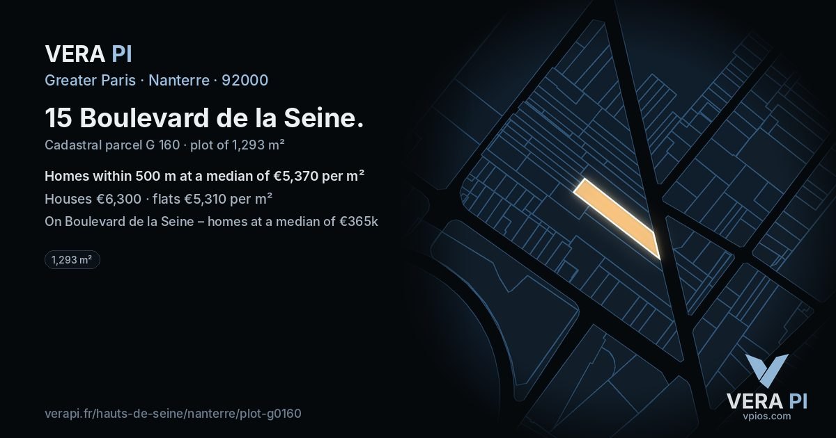 15 Boulevard de la Seine, Nanterre at night – the plot lit, the parcels around coloured by the prices near them