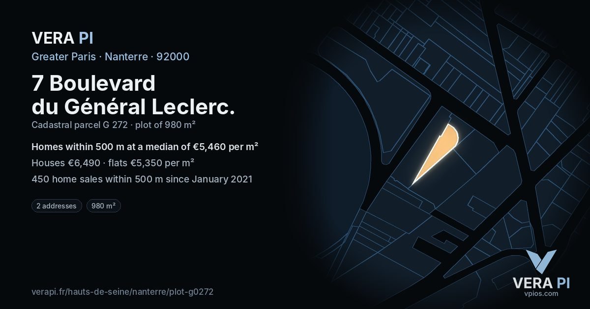 7 Boulevard du Général Leclerc, Nanterre at night – the plot lit, the parcels around coloured by the prices near them