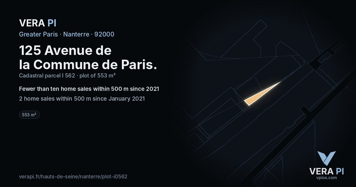 125 Avenue de la Commune de Paris, Nanterre at night – the plot lit, the parcels around coloured by the prices near them