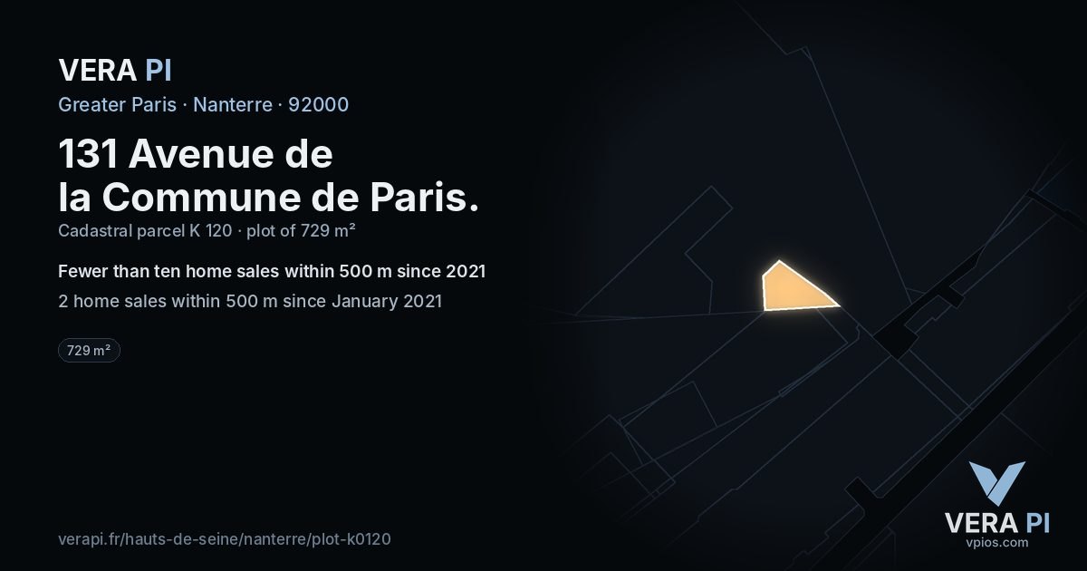 131 Avenue de la Commune de Paris, Nanterre at night – the plot lit, the parcels around coloured by the prices near them