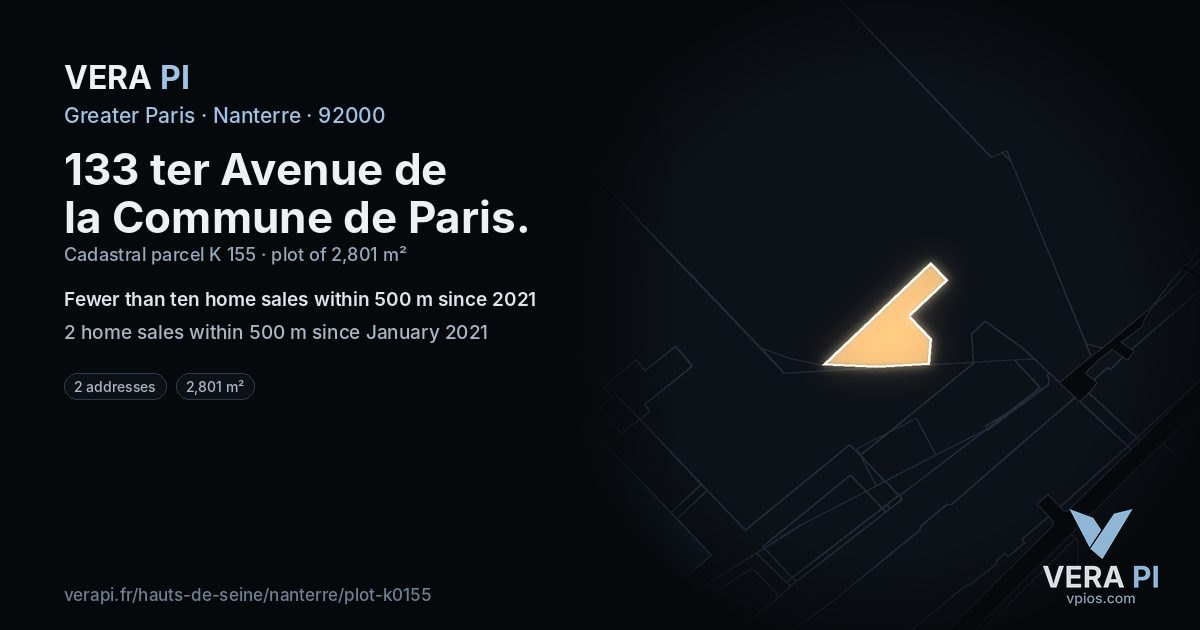 133 ter Avenue de la Commune de Paris, Nanterre at night – the plot lit, the parcels around coloured by the prices near them
