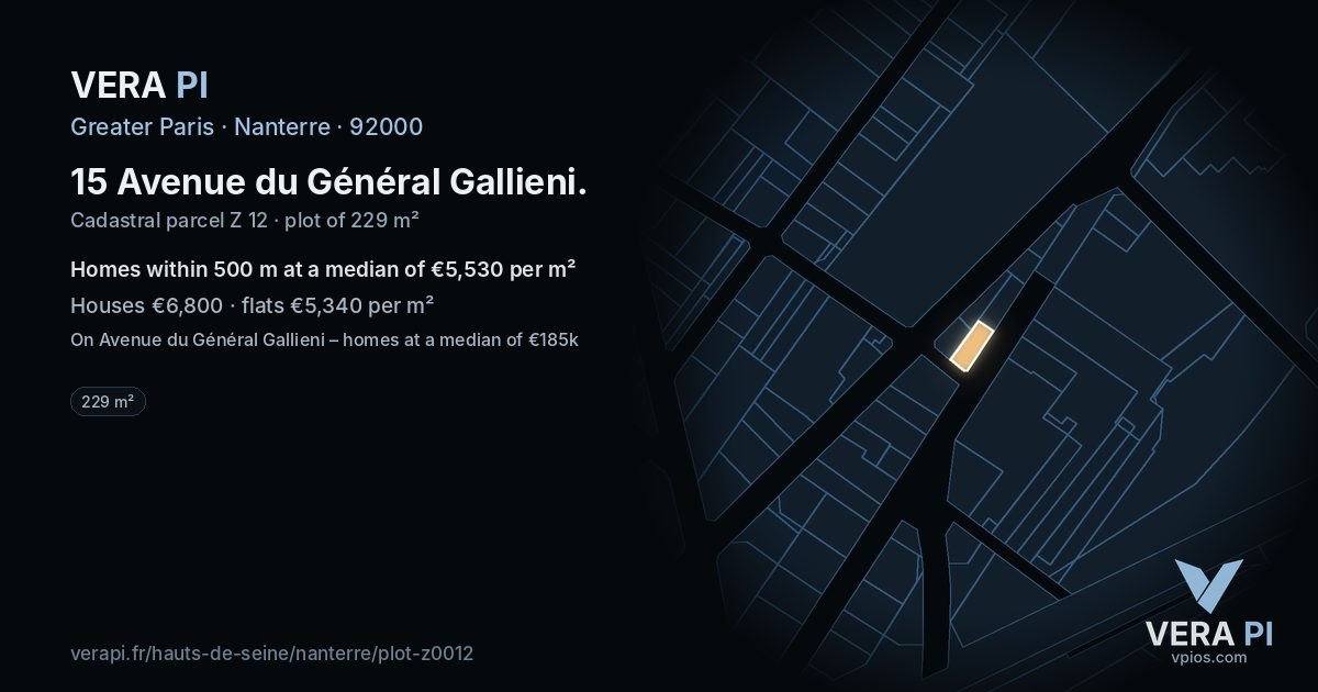 15 Avenue du Général Gallieni, Nanterre at night – the plot lit, the parcels around coloured by the prices near them